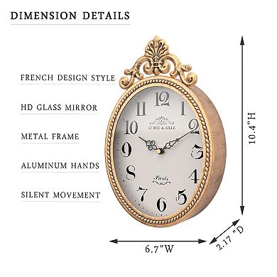 Small Retro Oval Wall Clock Silent Vintage Metal Frame HD Glass Antique ...