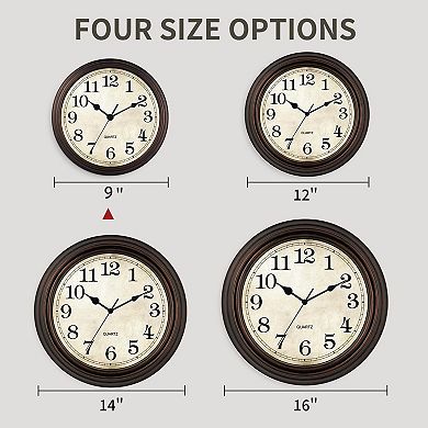 Wall Clock 9 Inch Silent Non Ticking Classic Decorative for Living Room Bedroom Kitchen Office