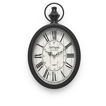 Small Retro Oval Wall Clock Antique Vintage Silent Non-Ticking Battery Operated Metal Frame Glass