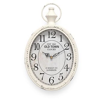 Small Retro Oval Wall Clock Antique Vintage Silent Non-Ticking Battery Operated Metal Frame Glass