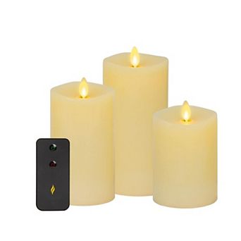 Realistic LED Pillar Candles Set of 3 Moving Flame Remote Control Timer Battery Operated Safe