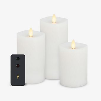 Realistic LED Pillar Candles Set of 3 Moving Flame Remote Control Timer Battery Operated Safe