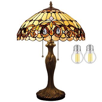 Werfactory Stained Glass Table Lamp 16x24 Inch Victorian Bedside Desk Light Metal Base Bedroom