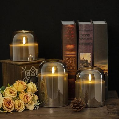 Glass Candles Remote Flickering LED Pillar Real Wax 3D Wick 4" 5" 6" Set
