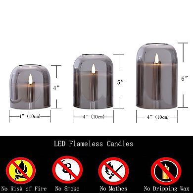 Glass Candles Remote Flickering LED Pillar Real Wax 3D Wick 4" 5" 6" Set