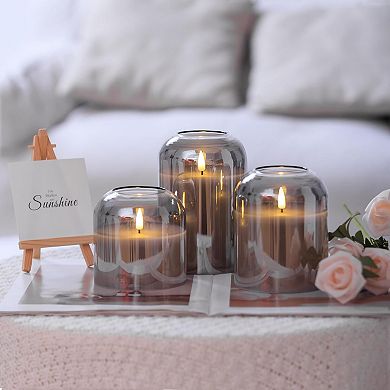 Glass Candles Remote Flickering LED Pillar Real Wax 3D Wick 4" 5" 6" Set