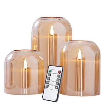 Glass Candles Remote Flickering LED Pillar Real Wax 3D Wick 4" 5" 6" Set