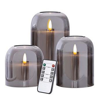 Glass Candles Remote Flickering LED Pillar Real Wax 3D Wick 4" 5" 6" Set