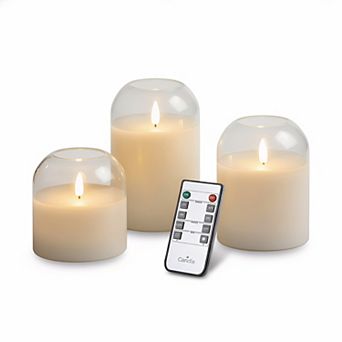 Glass Candles Remote Flickering LED Pillar Real Wax 3D Wick 4" 5" 6" Set