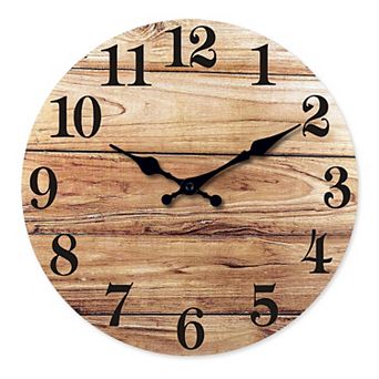 Round Wood Wall Clock 12 Inch Farmhouse Silent Non-Ticking Battery Operated MDF Kitchen Bedroom