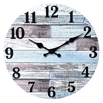 Round Wood Wall Clock 12 Inch Farmhouse Silent Non-Ticking Battery Operated MDF Kitchen Bedroom