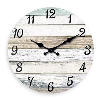 Round Wood Wall Clock 12 Inch Farmhouse Silent Non-Ticking Battery Operated MDF Kitchen Bedroom