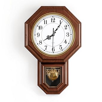 Pendulum Wall Clock Battery Operated Imitation Wood Vintage Decorative Clock for Living Room Office