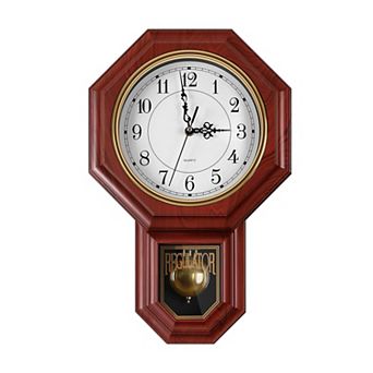 Pendulum Wall Clock Battery Operated Imitation Wood Vintage Decorative Clock for Living Room Office