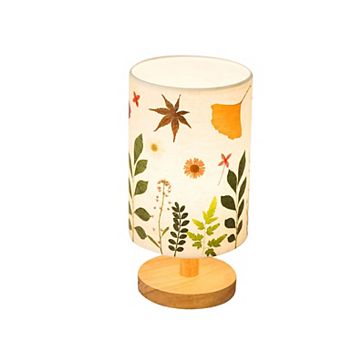 Pressed Flowers Table Lamp 5W LED 3 Color Temperatures Dried Flower Bedside Linen Shade Wood Base