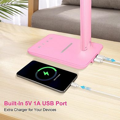 LED Desk Lamp Dimmable 5 Lighting Modes USB Charging Port 30/60 Min Timer