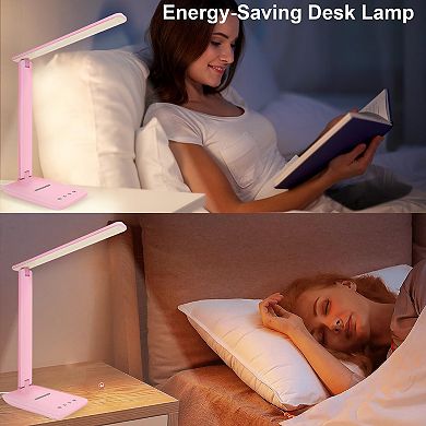 LED Desk Lamp Dimmable 5 Lighting Modes USB Charging Port 30/60 Min Timer