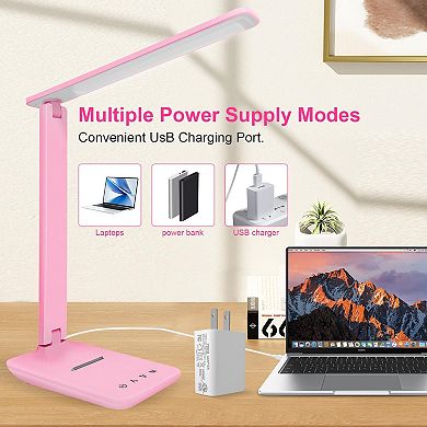 LED Desk Lamp Dimmable 5 Lighting Modes USB Charging Port 30/60 Min Timer