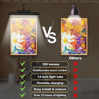 Dimmable Cordless Picture Light Rechargeable Wall Sconce with Remote Timer for Gallery Artwork