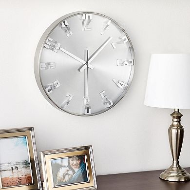 Wall Clock with Raised Numerals Quiet Sweep Glass Lens Quartz Movement Battery Operated