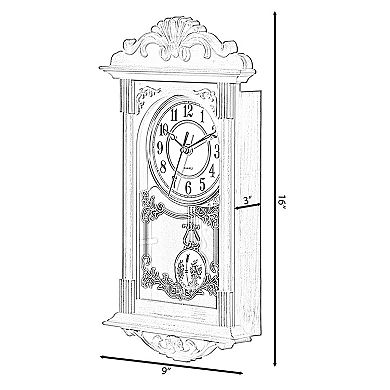 Vintage Grandfather Wall Clock Wood-Effect Pendulum Battery-Operated 16 Inch