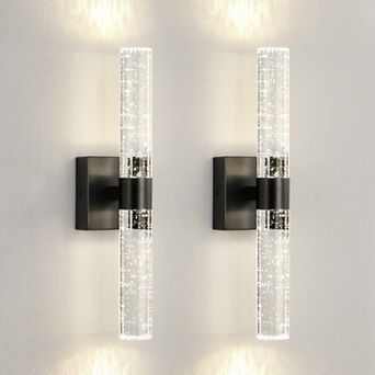 Modern LED Wall Sconce 18 Inch Set of Two 4000K Dimmable Crystal Bathroom Vanity Light Fixtures