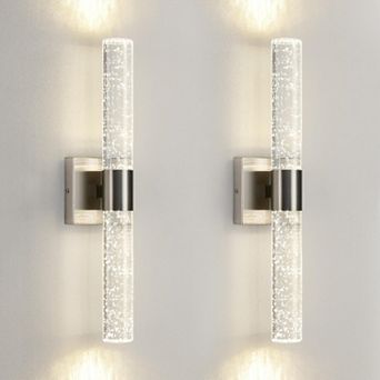 Modern LED Wall Sconce 18 Inch Set of Two 4000K Dimmable Crystal Bathroom Vanity Light Fixtures