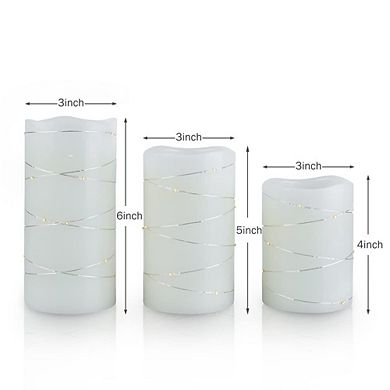 Flickering LED Wax Candles with Embedded String Lights 5H Timer Set of 3