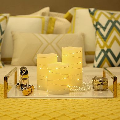 Flickering LED Wax Candles with Embedded String Lights 5H Timer Set of 3
