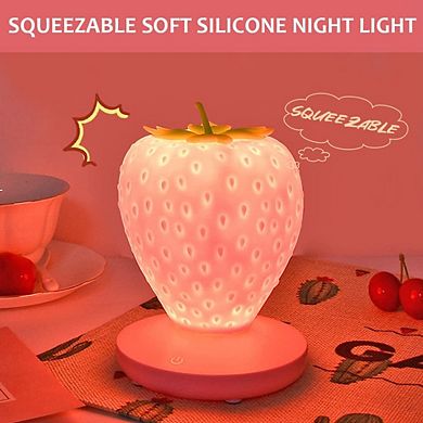 Strawberry Night Light Cute Silicone Lamp LED Bedside Color Changing 3 Modes Touch USB Rechargeable