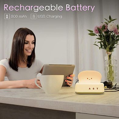 Cute Toast Lamp Night Light Rechargeable Dimmable Timer Bedroom Bedside Table Decor Gifts