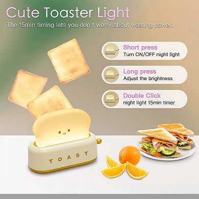 Cute Toast Lamp Night Light Rechargeable Dimmable Timer Bedroom Bedside Table Decor Gifts