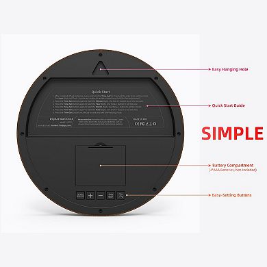 Digital Wall Clock 8 Inch Wood Decorative Indoor Temperature Date Auto-DST Battery Operated Bedroom