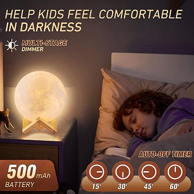 Moon Lamp 16 Colors LED Night Light 3D Printing 4.8 Inch with Stand Remote Touch Control Timing