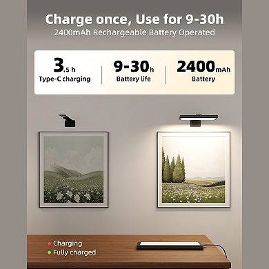 Rechargeable Picture Light 2400mAh Wireless LED 7.8'' with Remote 3 Color Dimmable Magnetic