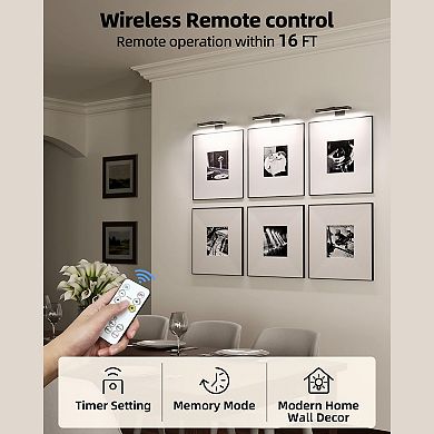 Rechargeable Picture Light 2400mAh Wireless LED 7.8'' with Remote 3 Color Dimmable Magnetic