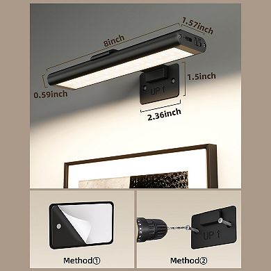 Rechargeable Picture Light 2400mAh Wireless LED 7.8'' with Remote 3 Color Dimmable Magnetic