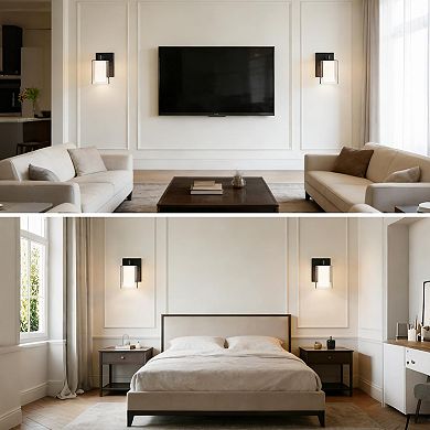Wall Sconces Set of 2 Modern Vanity Lights Double Clear Glass Matte E26 Base Bathroom Bedroom