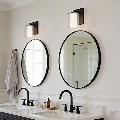 Wall Sconces Set of 2 Modern Vanity Lights Double Clear Glass Matte E26 Base Bathroom Bedroom