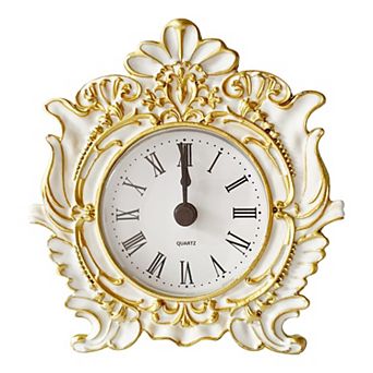 Vintage Metal Silent Mini Table Clock Hand-Painted Floral Carved Decorative Quartz Analog Mantel
