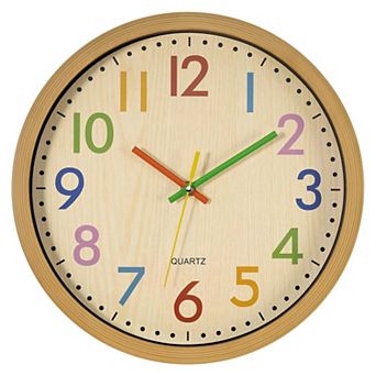 Silent Wall Clock 12 Inch Non-Ticking Colorful 3D Numbers Kids Classroom Bedroom Playroom Quartz