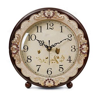 Vintage Table Clock Retro Silent Non-ticking European Style Quartz Movement Battery Operated