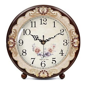 Vintage Table Clock Retro Silent Non-ticking European Style Quartz Movement Battery Operated