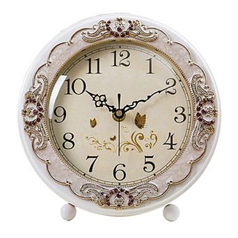 Vintage Table Clock Retro Silent Non-ticking European Style Quartz Movement Battery Operated