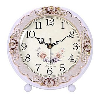 Vintage Table Clock Retro Silent Non-ticking European Style Quartz Movement Battery Operated