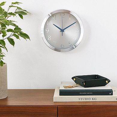 Winston Wall Clock 10" Metal Frame Silent Sweep Quartz Arabic Numerals Glass Lens Battery Operated