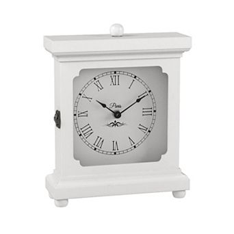 Rustic Silent Shelf Clock 9x7 Farmhouse White Wood Mantel Desk Non-Ticking AA Battery