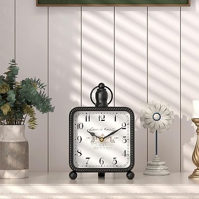 Vintage Table Clock on Stand 8.5" H Rustic Mantel Desk Clock Farmhouse Decor Silent Quartz Movement