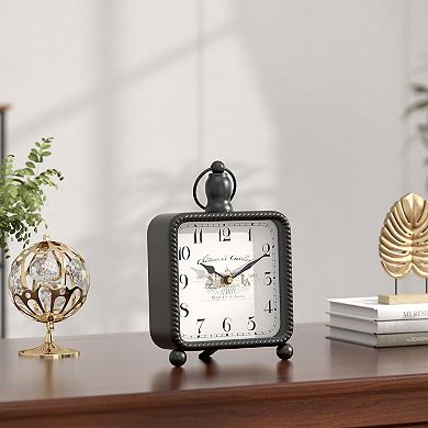 Vintage Table Clock on Stand 8.5" H Rustic Mantel Desk Clock Farmhouse Decor Silent Quartz Movement