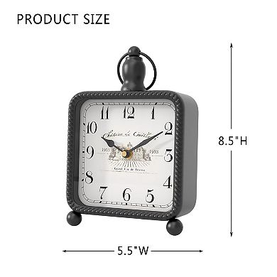 Vintage Table Clock on Stand 8.5" H Rustic Mantel Desk Clock Farmhouse Decor Silent Quartz Movement